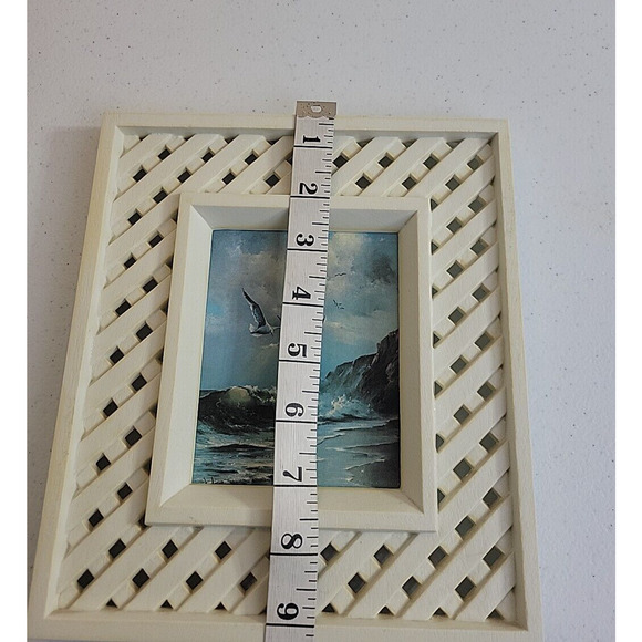 Vintage Set of 2 Homco Seashore Seagull Pictures White Lattice Framed 9"x8" - Picture 7 of 10